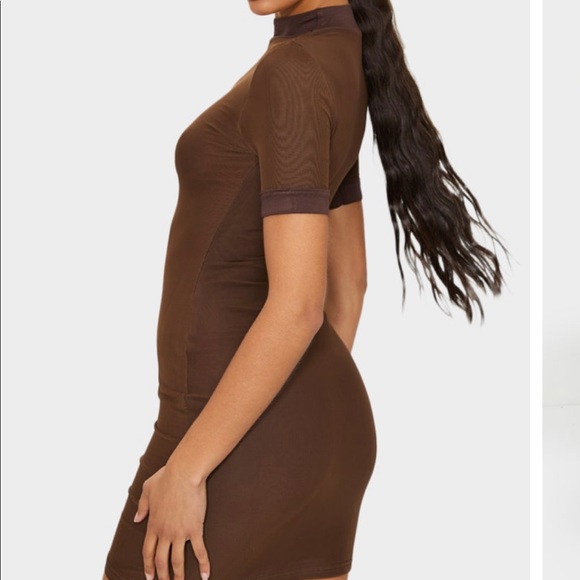 Chocolate brown ribbed mini dress - Picture 2 of 4